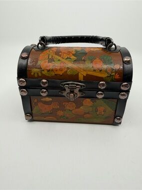 Vintage Decoupage Farm Scene Wood Treasure Chest Purse